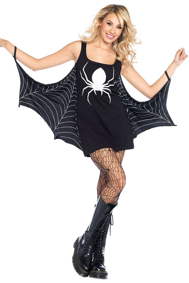 BY89050-2 Black Jersey Dress Spiderweb Cosplay Costume